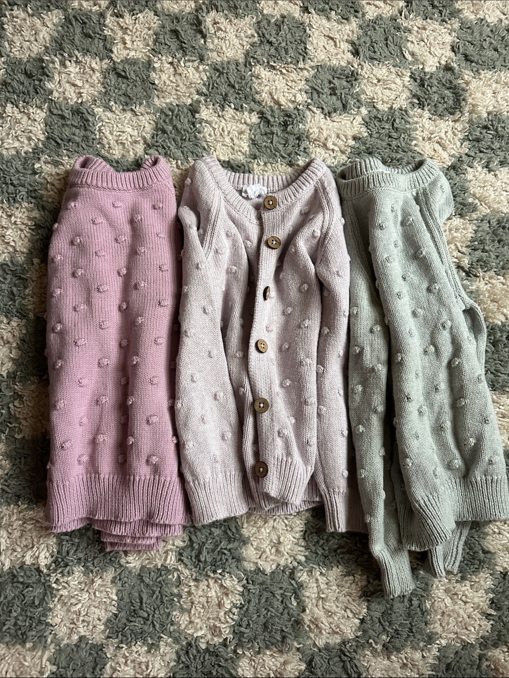 Jamie Kay Knit Bubble Cardigan and two sweaters